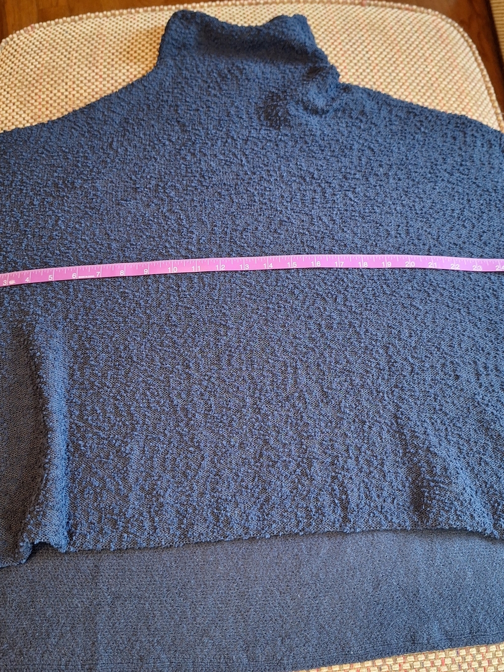 Umgee Navy 3/4 Length Cuffed Sleeve Textured Turtleneck Sweater - Picture 3 of 10